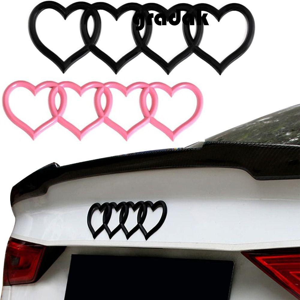 GRADAK ด้านหลังสัญลักษณ์,สีดํา,สีชมพู 8.58*2.76in Love Heart โลโก้,อุปกรณ์เสริมตกแต่ง ABS รถ Badge D