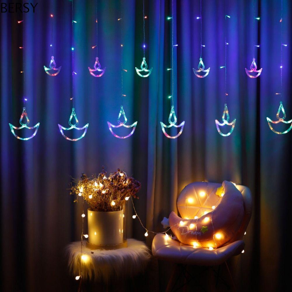 BERSY Diwali Light, Brilliant Night Happy Diwali Curtain Light, Diwali ตกแต่งรูปหัวใจ USB ปลั๊ก Stri