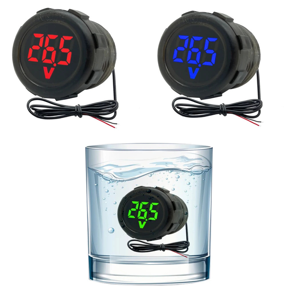 Mini รอบกันน้ําโวลต์มิเตอร์ Motorboat รถจักรยานยนต์ DC4V-100V LED แผงเครื่องทดสอบโวลต์มิเตอร์แบบดิจิ