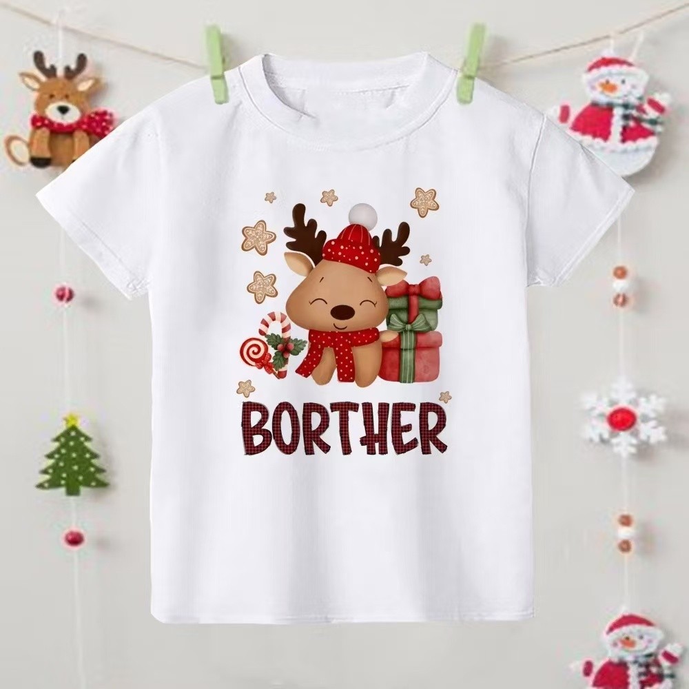 Yout-children 🎅 เสื้อเด็ก Christmas เสื้อคอกลม ใส่สบาย cotton ลายพิมพ์แฟชั่น 2-9 ขวบ เด็ก 'BORTHER'