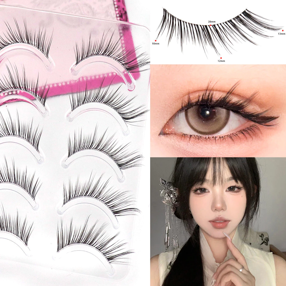 แต่งหน้าทุกวันตาโตธรรมชาติยาวFairy Fox EyeขนตาปลอมReusable Manga Lash Extension Cross V 5 คู่Wispy 3Dเกาหลี