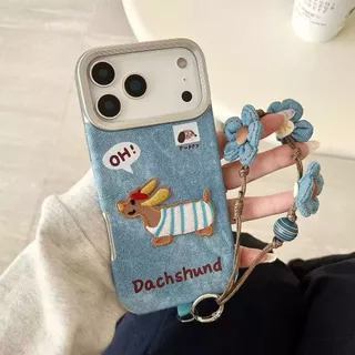 เคสกันกระแทก ลายคาวบอยปักสุนัข พร้อมสายคล้องมือ สำหรับ iPhone 17​promax 16 15Plus 14 13 12
