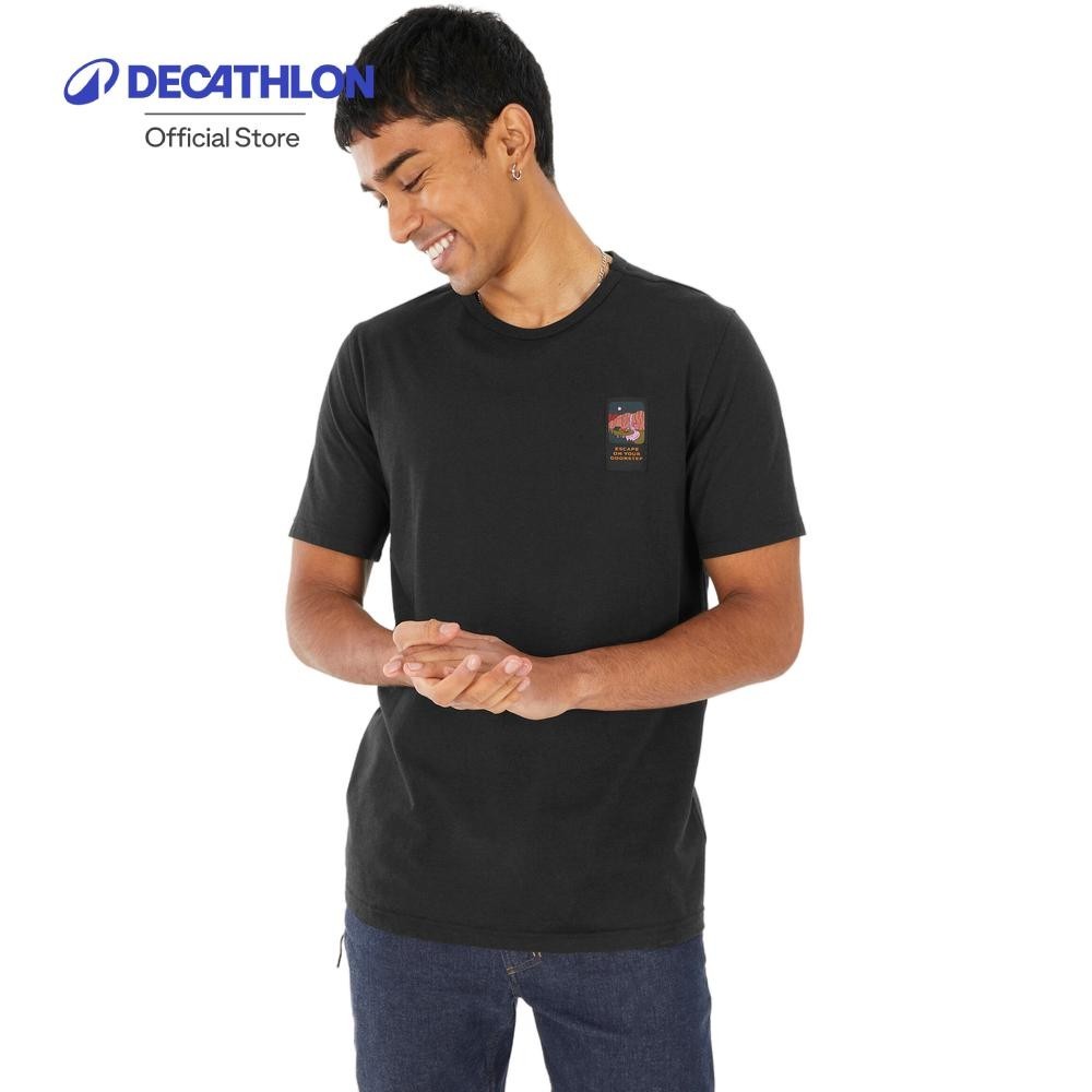 Decathlon Men's T-Shirt Black - NH100 เสื้อยืดเดินป่าสำหรับผู้ชายรุ่น NH100 (สีดำ)