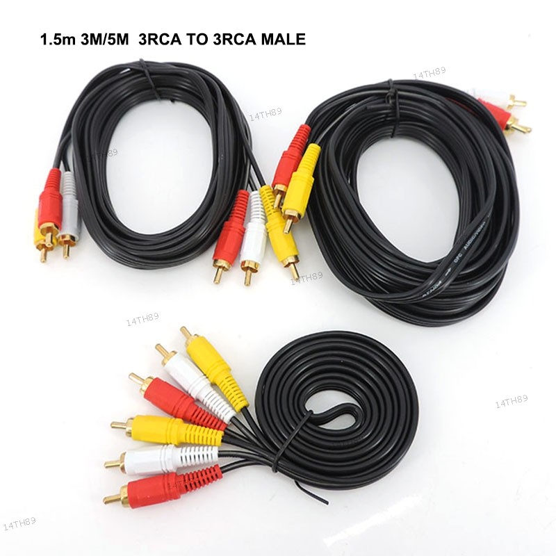 1.5M/3M/5m gold plated RCA Male to 3 RCA 3RCA Male connector Composite Audio Video AV extension สายป