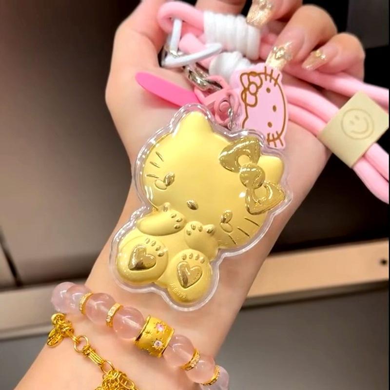ฟอยล์สีทอง KT Cat Burger French Fries นมชาถ้วยจี้โทรศัพท์มือถือ Chain HelloKitty โทรศัพท์มือถือจี้พว