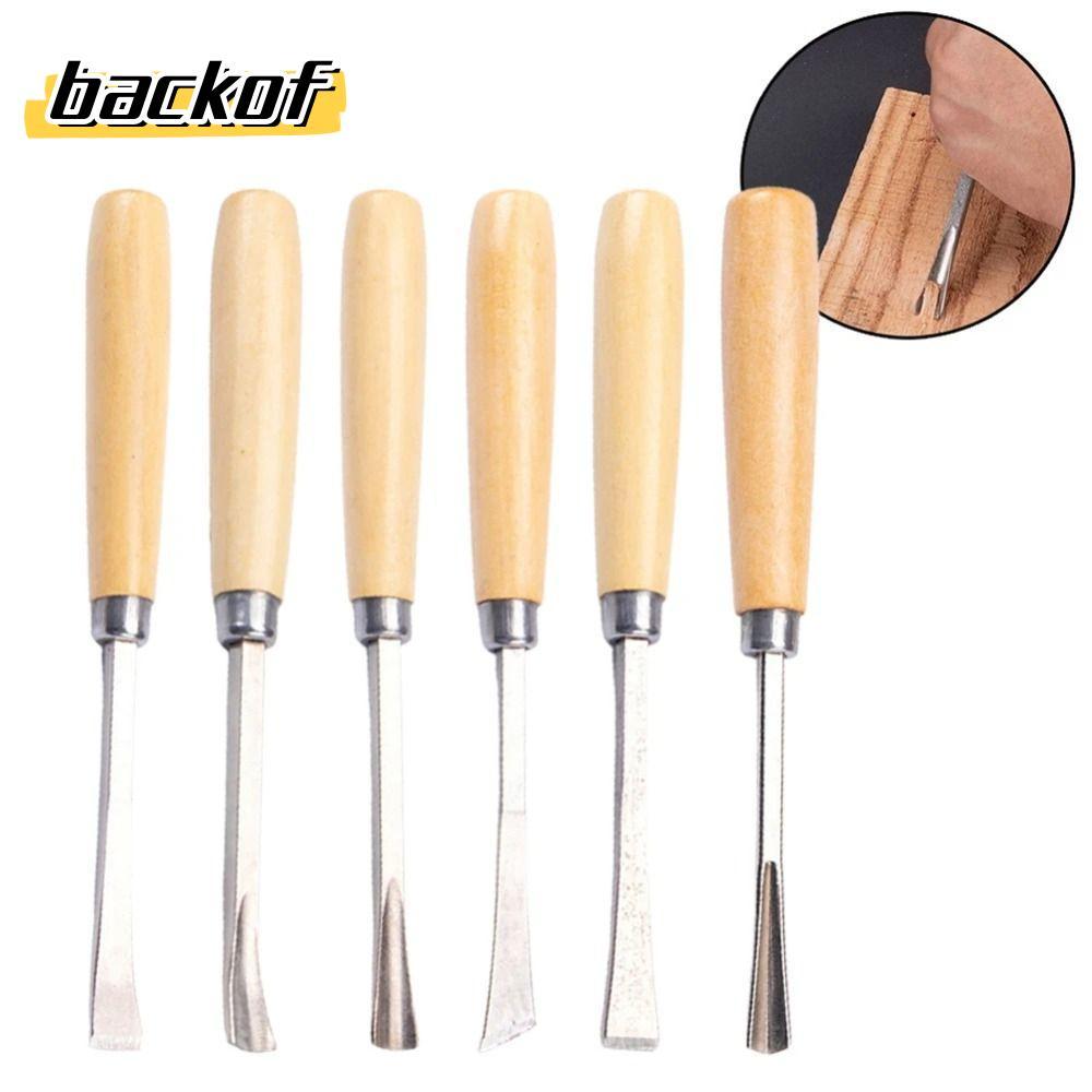 BACKOF ชุดสิ่วไม้ 6 ชิ้น, เครื่องมือมือ DIY สิ่วแกะสลักงานไม้, งานฝีมือเหล็กเครื่องมือแกะสลักไม้ทนต่อการสึกหรอ