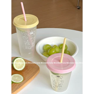 แก้วกาแฟ แก้วเกาหลี ลายใหม่ins มีฝาปิด พร้อมหลอด ขนาด470-700 มล มี 2 ลายให้เลือก พร้อมส่ง