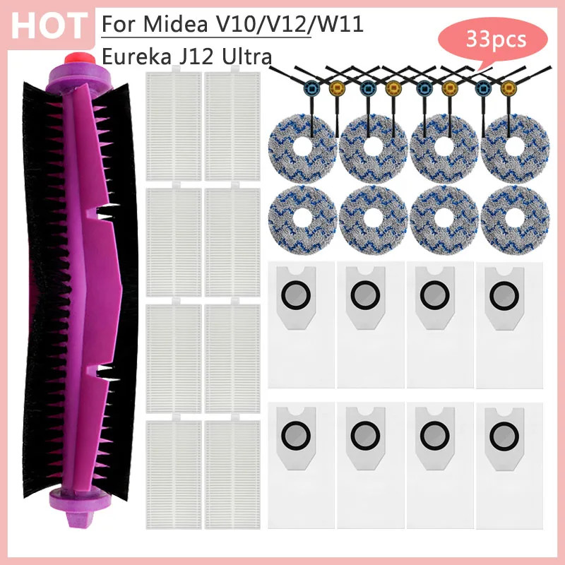 สําหรับ Midea V10 V12 W11 เครื่องดูดฝุ่นหุ่นยนต์ Eureka J12 Ultra หลักแปรงด้านข้าง Hepa กรองถุงเก็บฝุ่น Rag อุปกรณ์เสริมอะไหล่