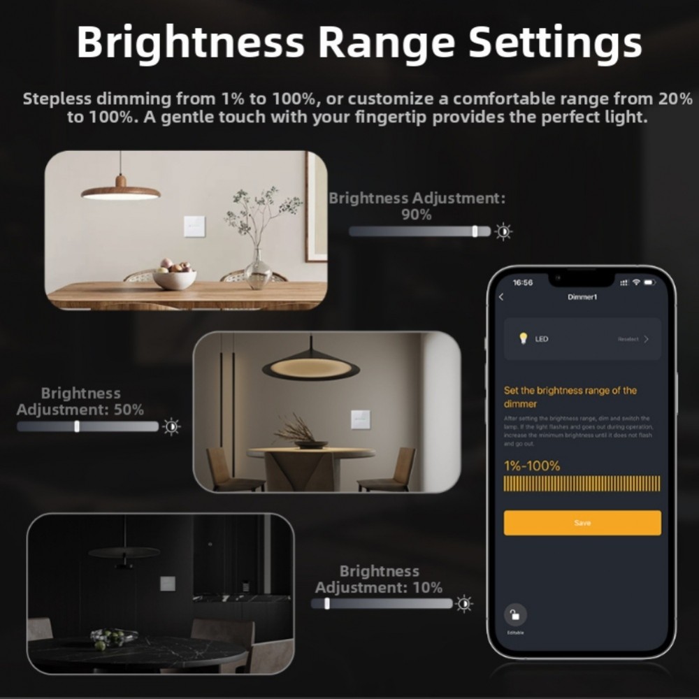 สวิตช์หรี่ไฟ WiFi อัจฉริยะคําสั่งเสียงสําหรับการควบคุมแสง Alexa และสําหรับการควบคุมแสง Yandex