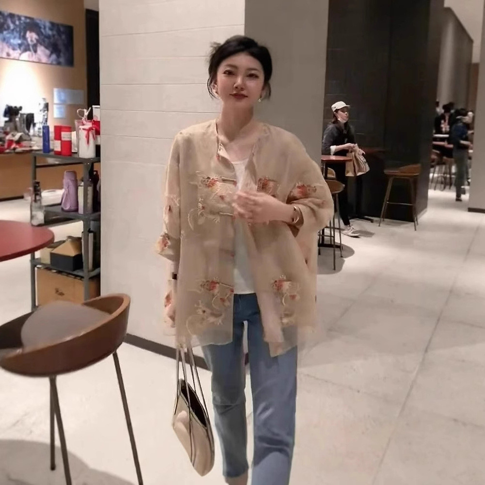 ชุดปักเสื้อสไตล์จีนขนาดเล็กสีเหลือง ทำจากผ้าออร์แกนซ่า เหมาะสำหรับฤดูร้อน - รูปที่ 2