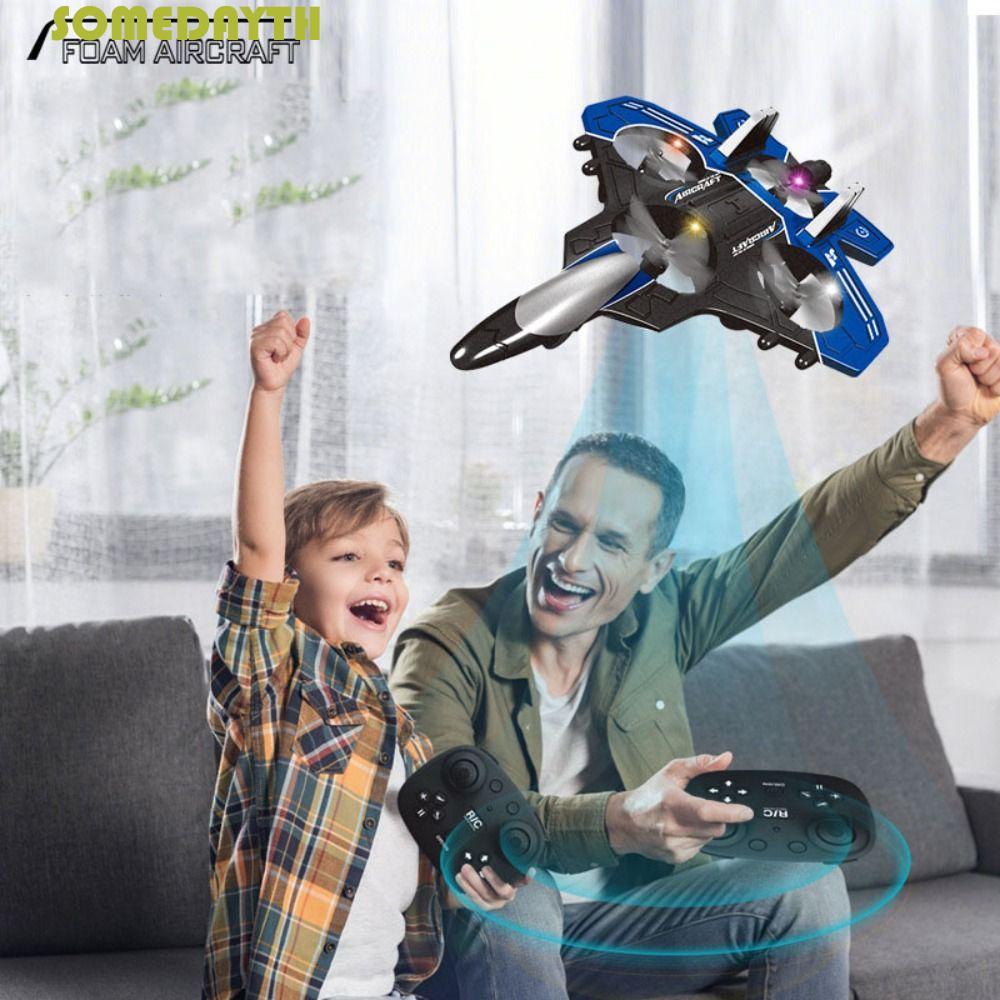 SOMEDAY รีโมทคอนโทรลโฟม Fighter, EPP โฟมชาร์จเครื่องร่อนบินเฮลิคอปเตอร์ของเล่น,เครื่องบินควบคุมระยะไกลพร้อมแสงทนทาน 2.4G Stunt RC Hobby Jet Plane เด็กของขวัญ