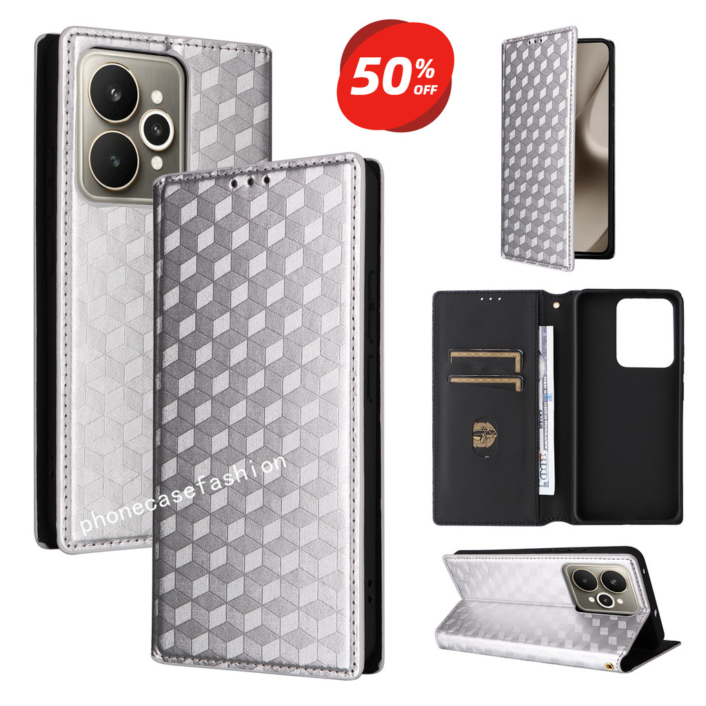 เคสโทรศัพท์สําหรับRealme 15 Pro 15pro 15T 4G 5G 2025 Luxury Flipหนังตารางรูปแบบช่องใส่การ์ดขาตั้งกันกระแทกTPU Shell Cover