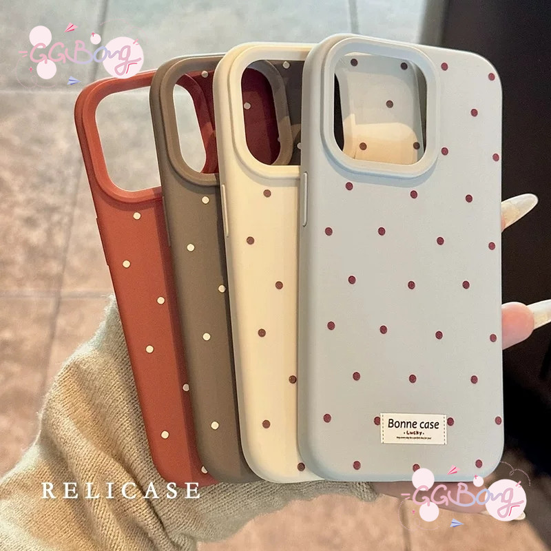 เคสไอโฟน11 สำหรับ IPhone 17 11 16 12 13 15 14 Pro Max XR X XS 7 14 16 8 15 Plus เคสหนังลายจุดสีน้ำตาลเรียบง่ายน่ารัก