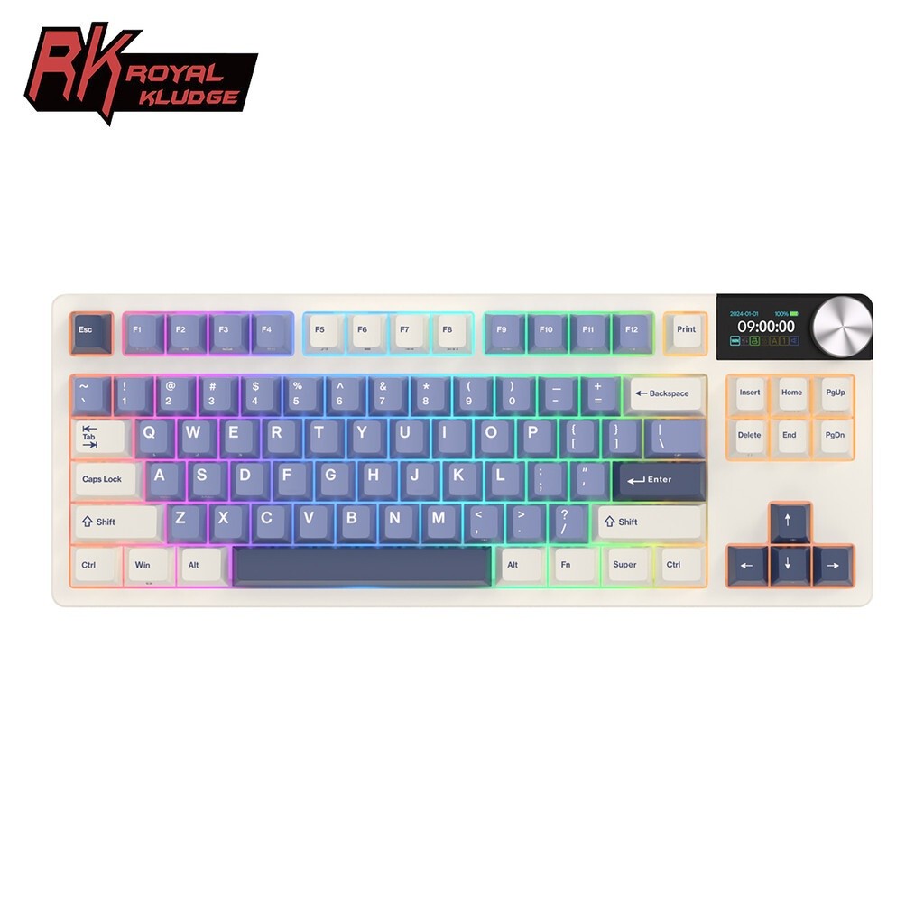 Royal Kludge RK S85 Horizon blue 85 Key Knob Buttons TriMode With TFT Screen Gasket Mechanical Keybo