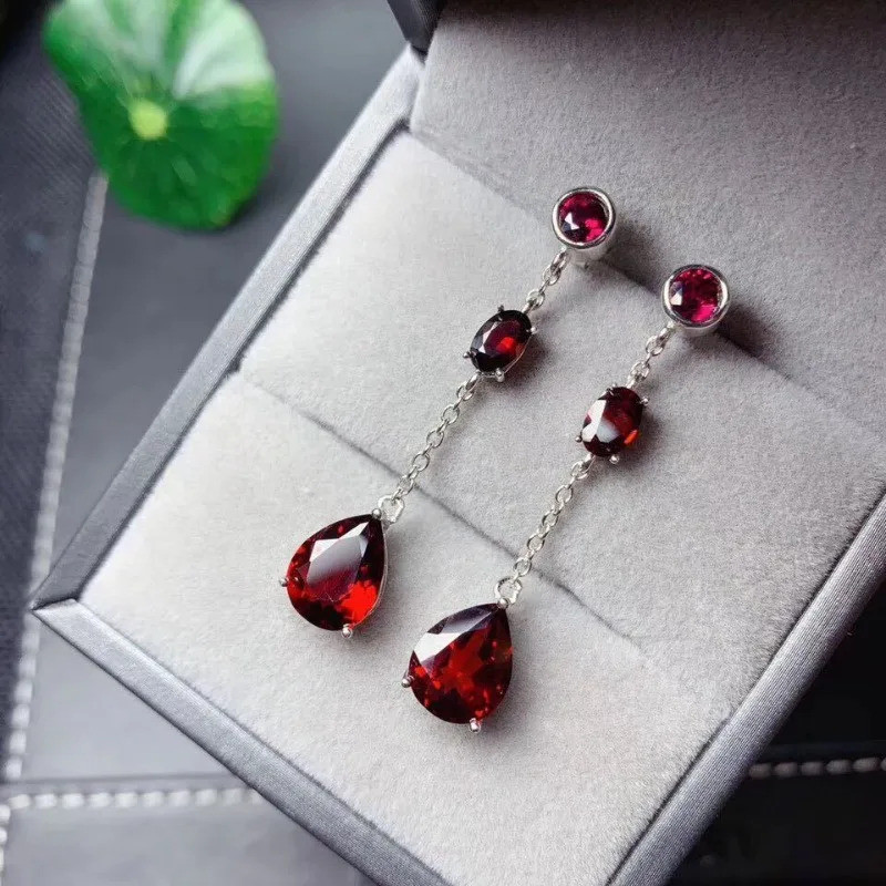 Classic Luxury Ruby Earrings for Women Long Tassel Water Droplet Red Gem Drop Earings Chinese Style 