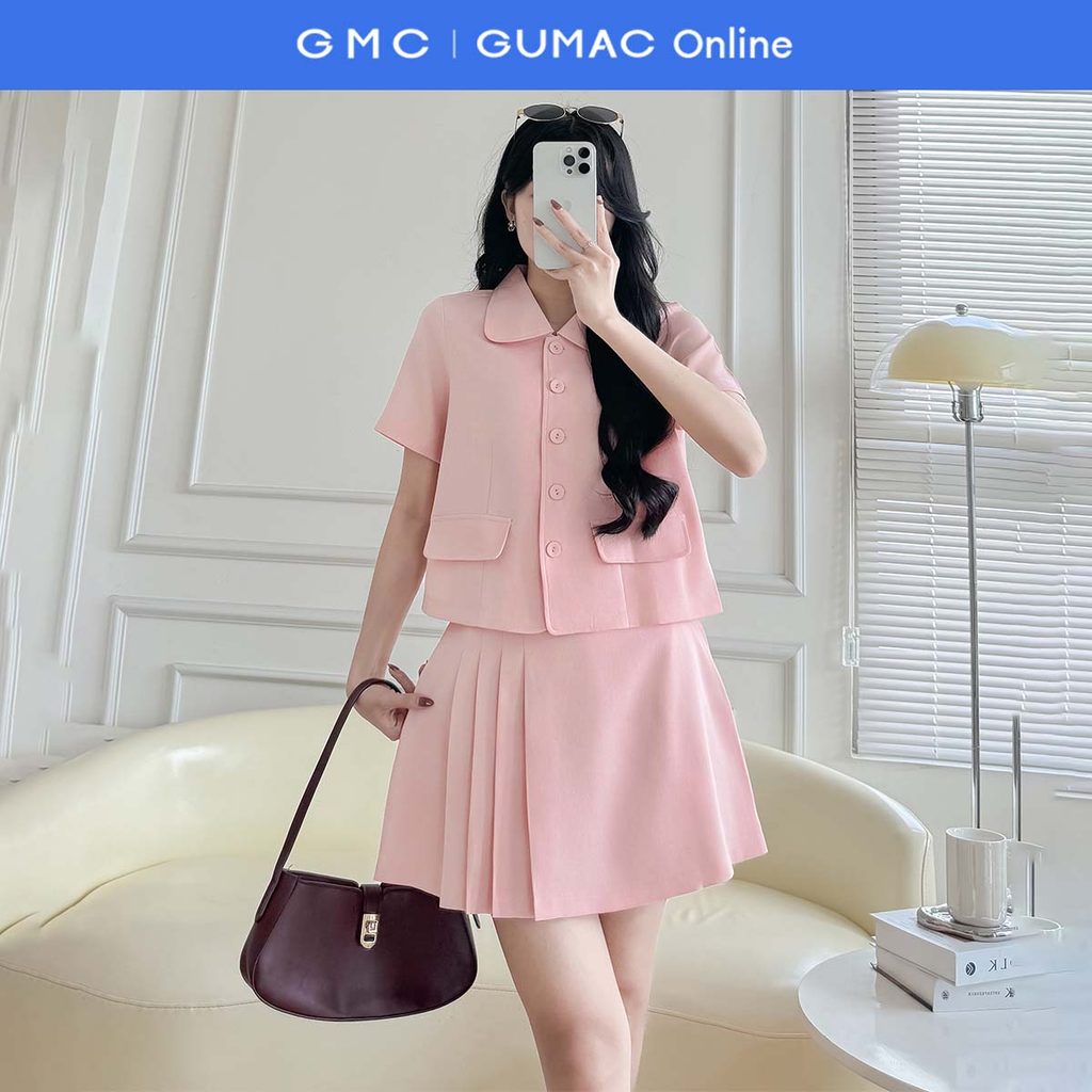 ชุดเดี่ยว GUMP เสื้อแฟชั่นคอปกดอกบัวกลม LAF0808 - กระโปรงทรงเอสั้น LVF0809