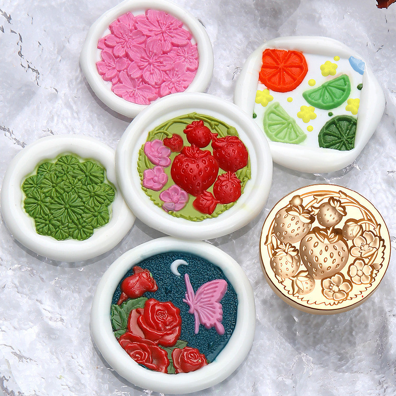 วันนี้/July Overlopping Series นูนสตรอเบอร์รี่ Rose Lacquer Seal หัวทองเหลือง Handbook Lacquer Seal 