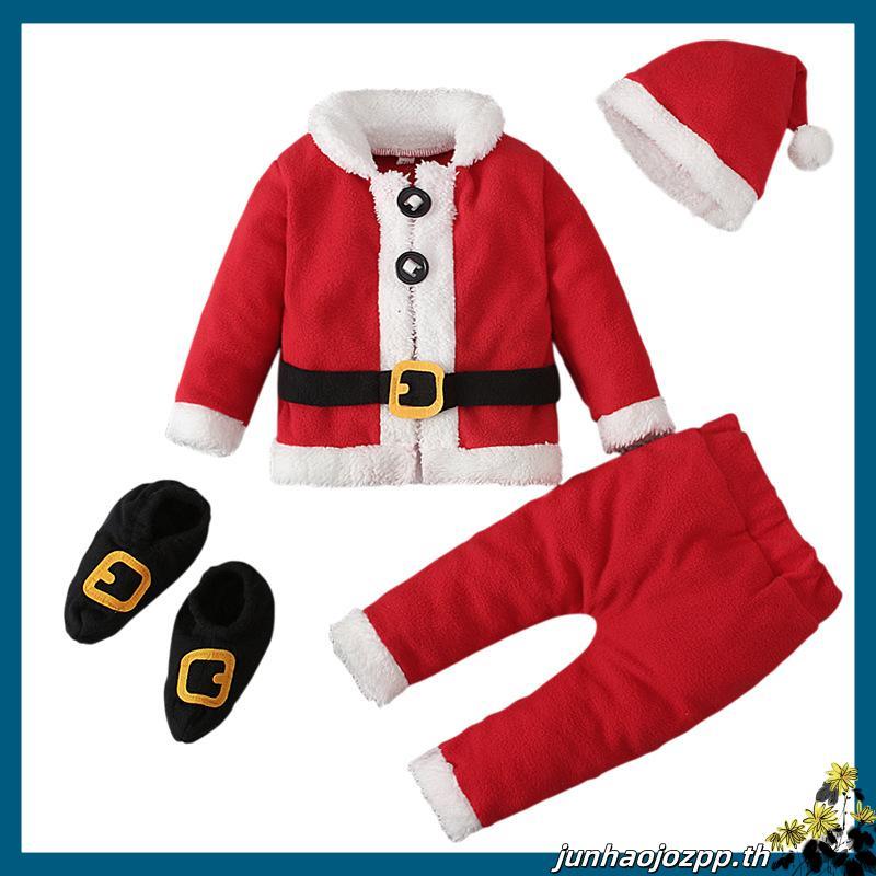 Cpy ทารกแรกเกิดคริสต์มาส Santa Claus เครื่องแต่งกาย 4 ชิ้นขนแกะเสื้อกางเกงหมวกรองเท้าชุดเด็กวัยหัดเด