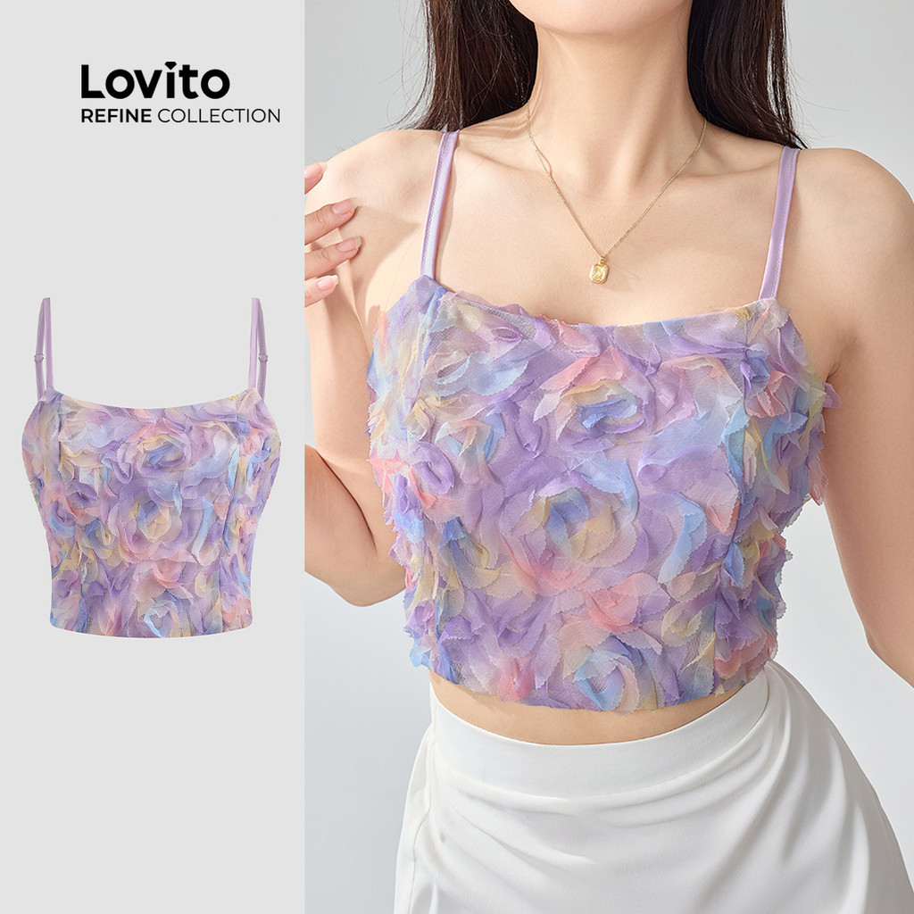 (Lovito Refine) เสื้อกล้ามฤดูร้อนสม็อคลายดอกไม้หรูหราสําหรับผู้หญิง LR2ED054
