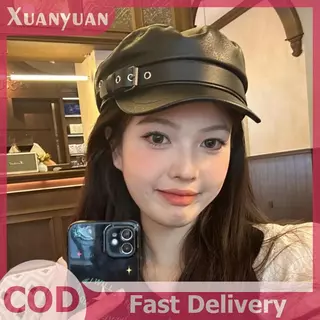 XUAN Vintage Rivet Beret Harajuku Y2K สาว Gothic Lolita หนังสีดํา Dark Face เปิดเผยแบน Newsboy หมวก Beret TH