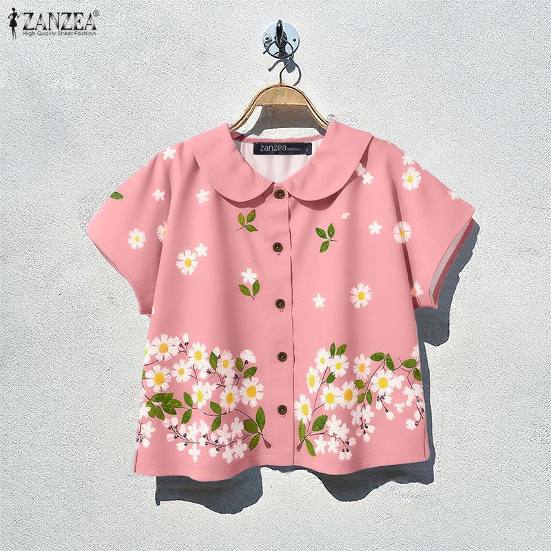 ZANZEA เสื้อแขนระบายพิมพ์ลายดอกไม้แบบแร็กแลนสำหรับผู้หญิง สไตล์เกาหลี สวมใส่ง่ายในฤดูร้อน — صورة 5