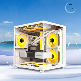 📢READY STOCK📢[AT] 270 องศาแก้ว PC โปร่งใสกรณีเดสก์ท็อปคอมพิวเตอร์ Tower สําหรับ M-ATX/ITX เมนบอร์ด SSD 7 Air Cooling