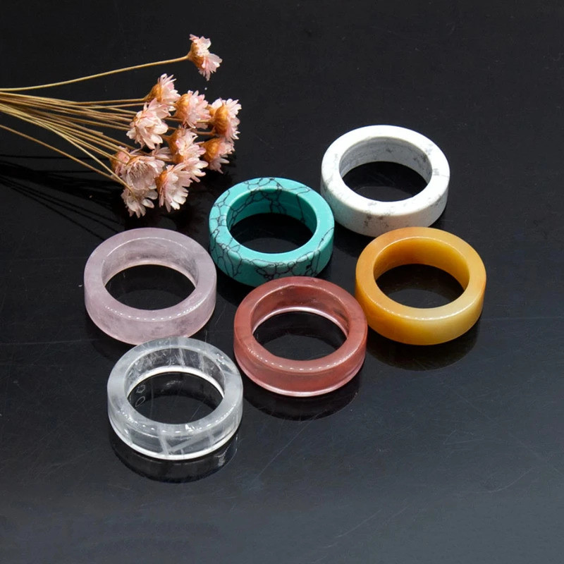 Classic style 18Types Natural Stone Ring Face Width 4x8mm Inner Diameter 20mm  Women Men Fashion Jew