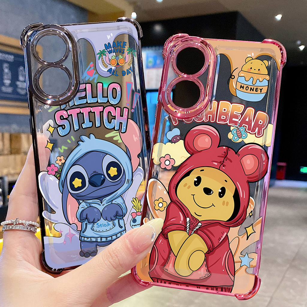 เข้ากันได้กับ VIVO Y28 Y29 Y17S Y27 T1X Y21S Y33S Y12S Y18 Y38 Pooh Bear Stitch Clear Plating Case Anti Drop Cover FD