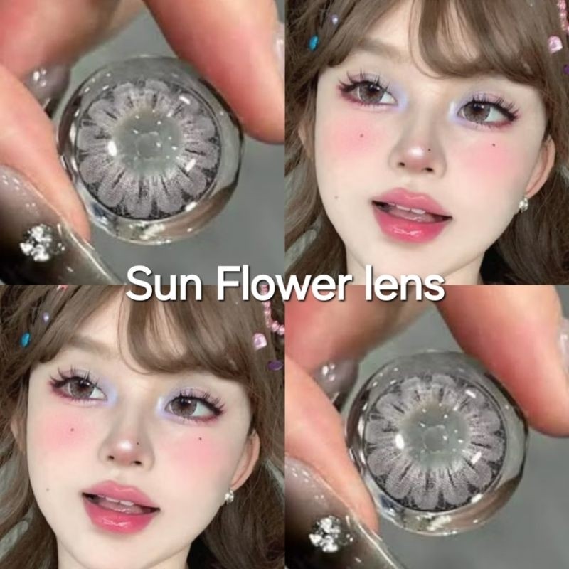 คอนแทคเลนส์ รุ่น Sun Flower ลายดอกไม้ พร้อมส่ง By Pitchy lens ฝาแดง มี สีเทา/ตาล มีค่าสายตา (0.00)-(-4.00)