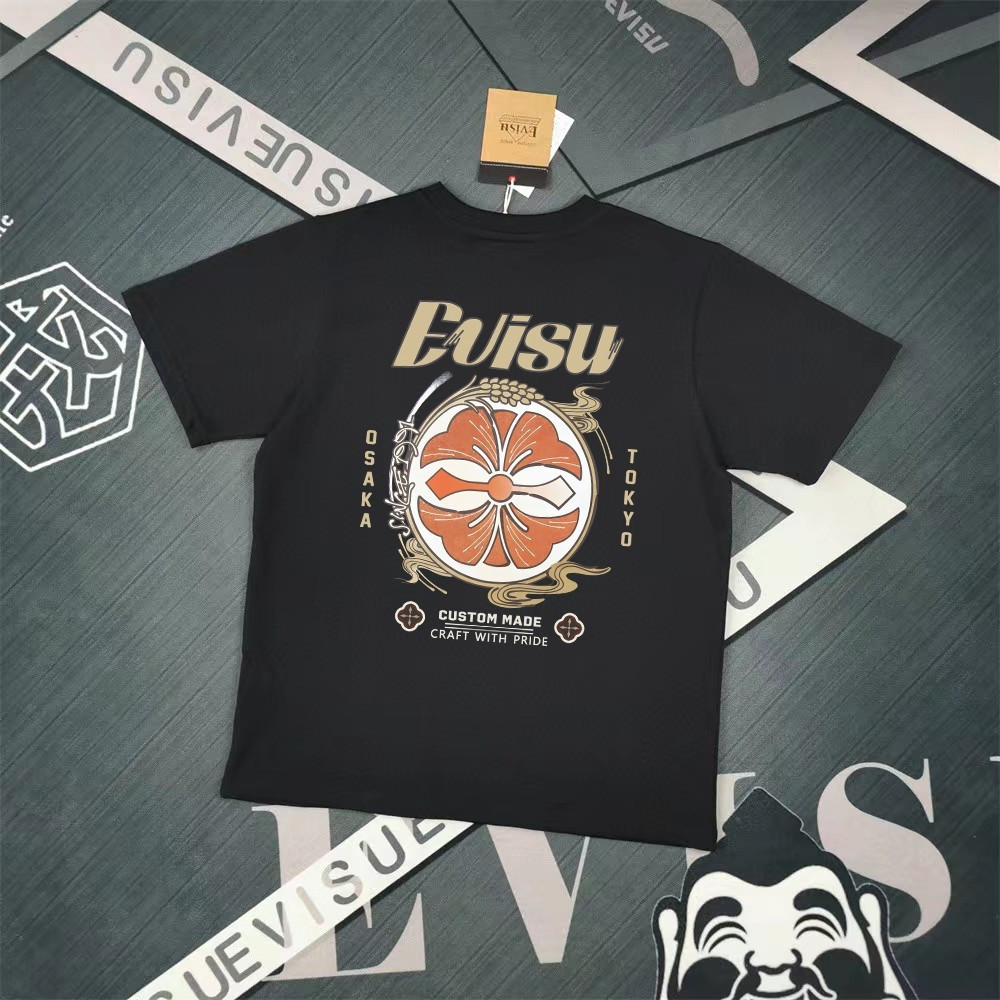 EVISU/God of Fortune 2026 ขนาดใหญ่ 6XL Star รอบคอแขนสั้นเสื้อยืดคู่สไตล์ผู้ชายกีฬาสไตล์ตะวันตก All-M