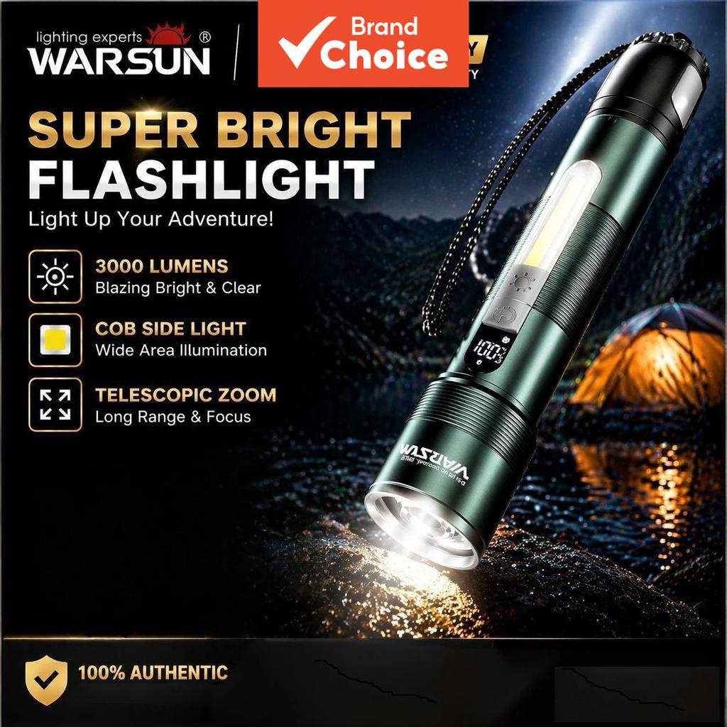 ไฟฉายความสว่างสูง WARSUN NB01 ไฟฉายแอลอีดีชาร์จไฟแบบ USB-C พร้อมไฟด้านข้างสําหรับการใช้งานกลางแจ้ง