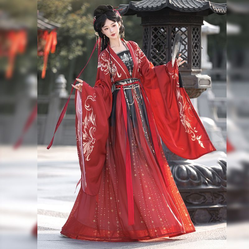 Wei Jin สไตล์ Hanfu แขน cos Xiaowei เครื่องแต่งกาย Cool Sa สีดําสีแดงสไตล์เดียวกัน Fairy Elegant Heroes การประชุมประจําปีสีแดง Hanfu Y26627311
