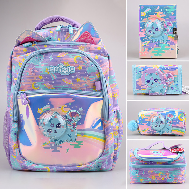 ออสเตรเลียเครื่องเขียน smiggle Blue Space Cat Student Burden-Reduction Backpack Girl Travel Bag Meal