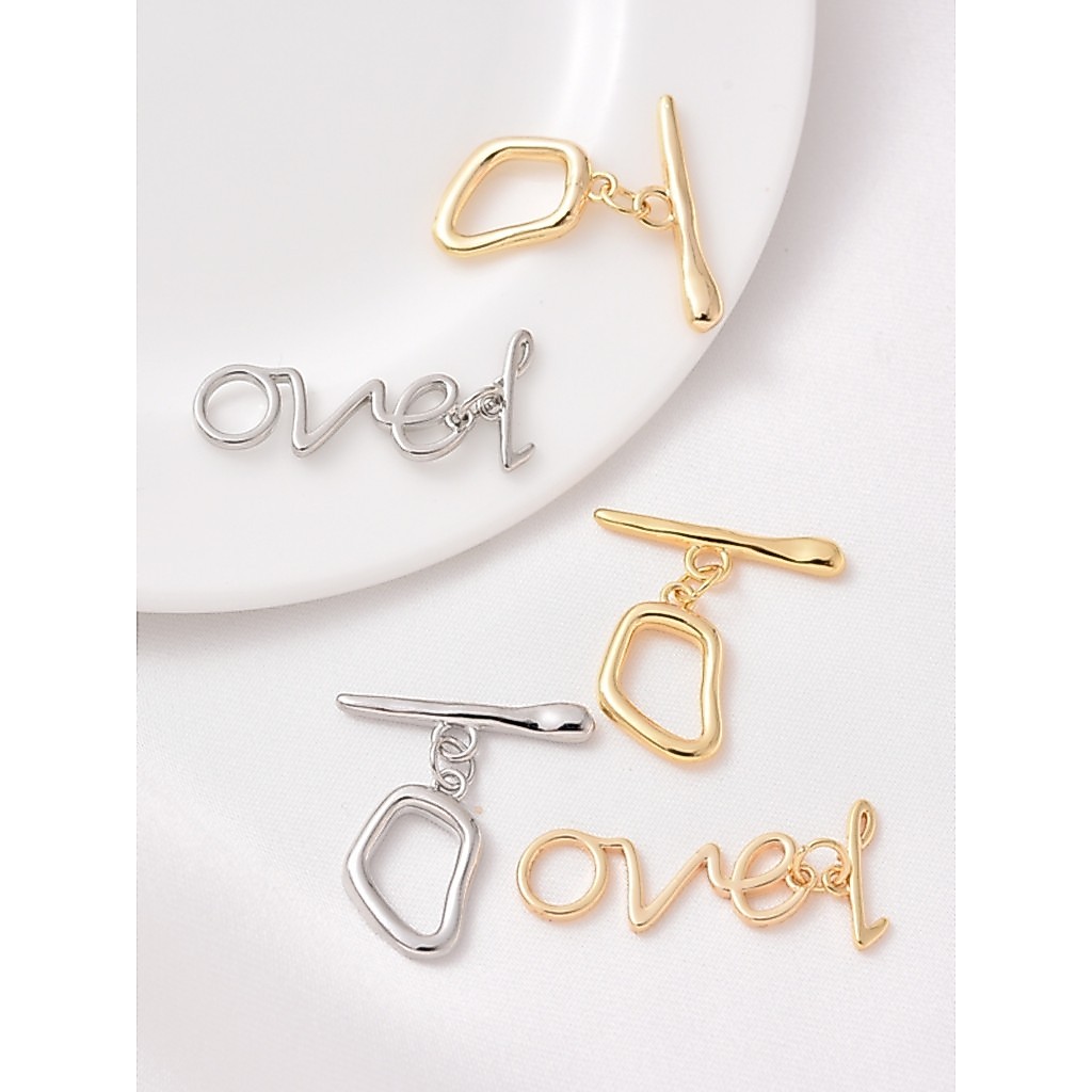 การเก็บรักษาสีที่แข็งแกร่ง 18K Gold-Packed LOVE ยอดนิยม OT หัวเข็มขัด Handmade diy สร้อยคอมุกสร้อยข้