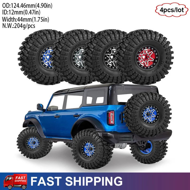 4PCS 124 มม.1.9 "โลหะ Beadlock ยางและล้อ 12 มม.Hex สําหรับ TRX4 TRX6 Axial 90046 D90 D110 YK 1/10 Tr