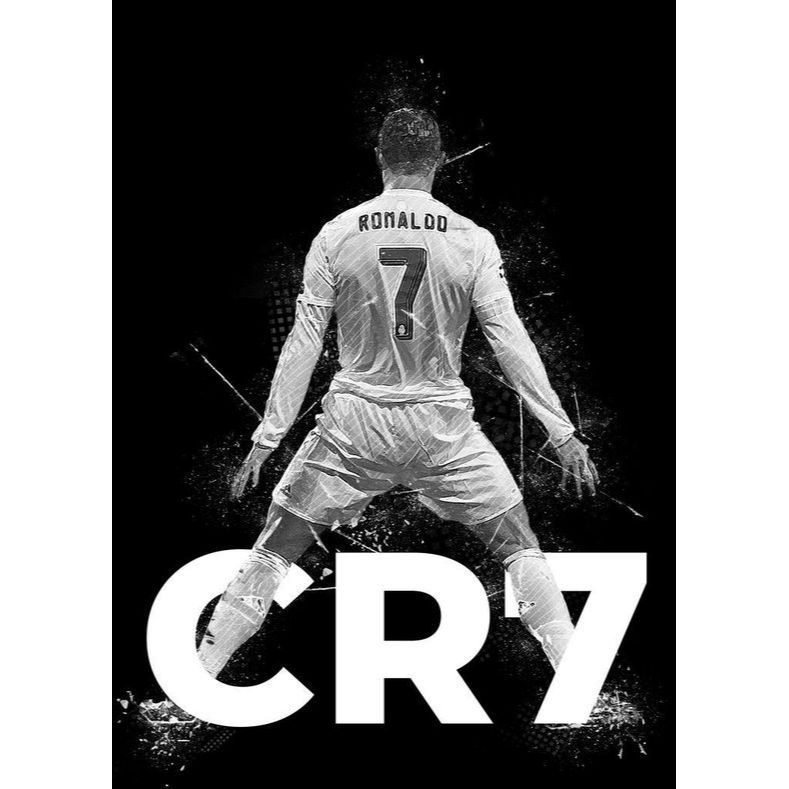 (X77) C.Ronaldo Player Poster Wall Sticker - CR7 Football Wall Painting สไตล์สีดําและสีขาว
