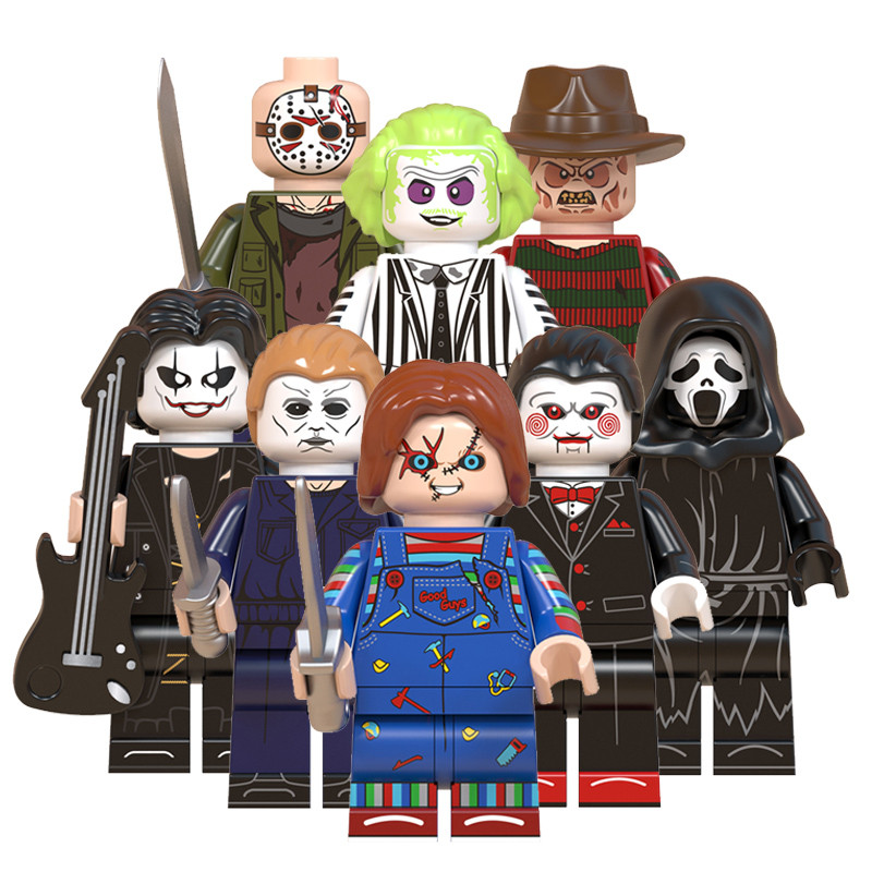 WM6075 ฮาโลวีนสยองขวัญธีมภาพยนตร์ Jason Freddy Krueger Scream Killer เด็กเล่น Beetkejuice Building Blocks ของเล่นเด็กของขวัญ