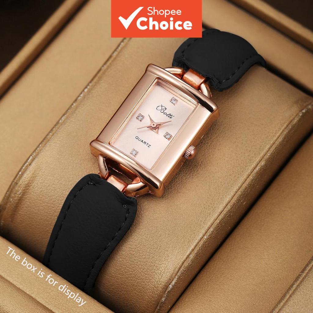 ฤดูใบไม้ผลิ Rose Gold Diamond Quartz ผู้หญิงs นาฬิกา Elegant Leather Band Minimalist ของขวัญ