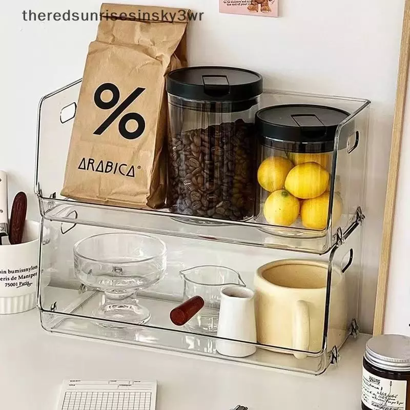 (the) กล่องเก็บของพลาสติกใสพร้อมหน้าเปิด Staable Perfect สําหรับห้องครัวตู้กับข้าวห้องน้ําองค์กรโต๊ะทํางาน (TH)
