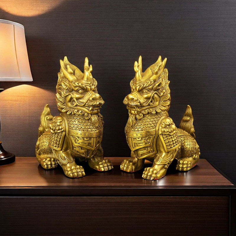 HTC All Brass General Kirin Home Office Entrance Armor Kirin Crafts เครื่องประดับ Kirin ทองแดง