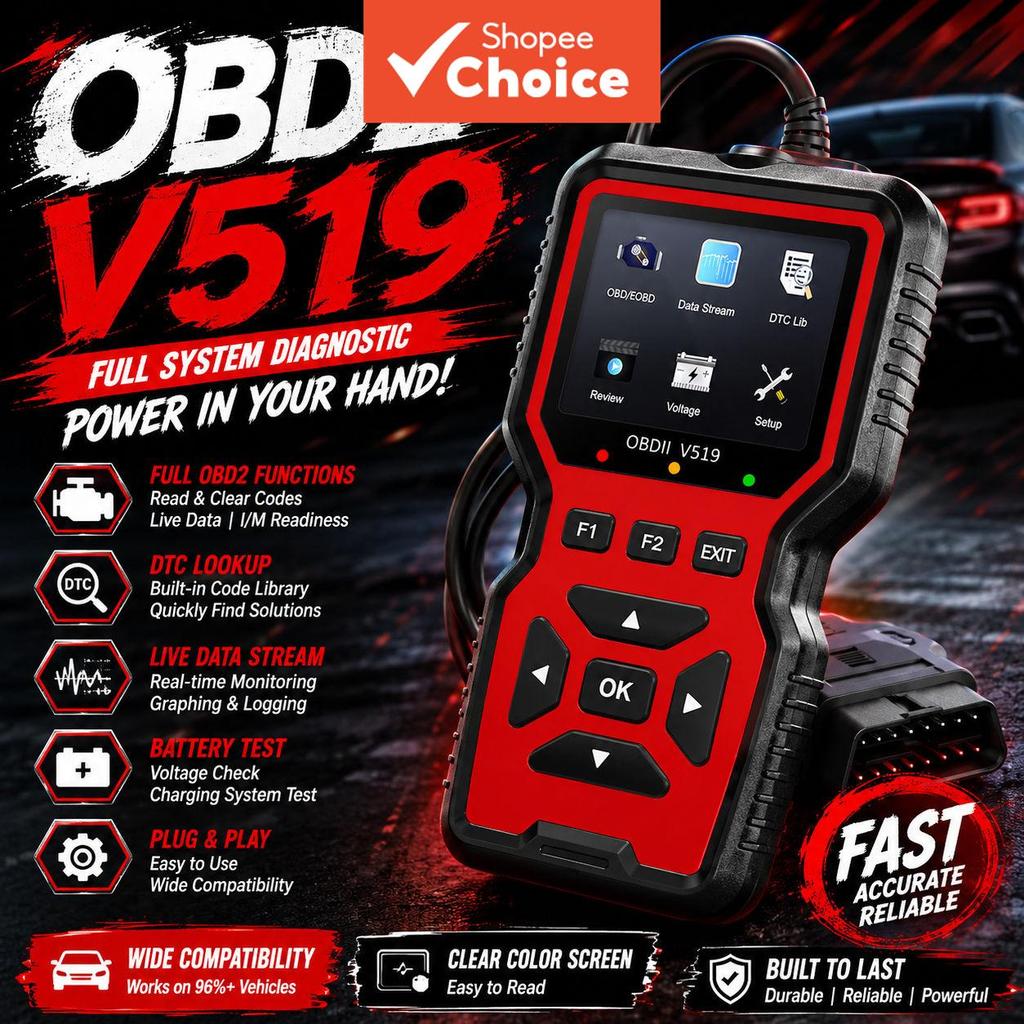 V519 Obd2 Scanner เครื่องทดสอบแรงดันไฟฟ้าแบตเตอรี่ข้อมูลแบบเรียลไทม์สําหรับรถจักรยานยนต์