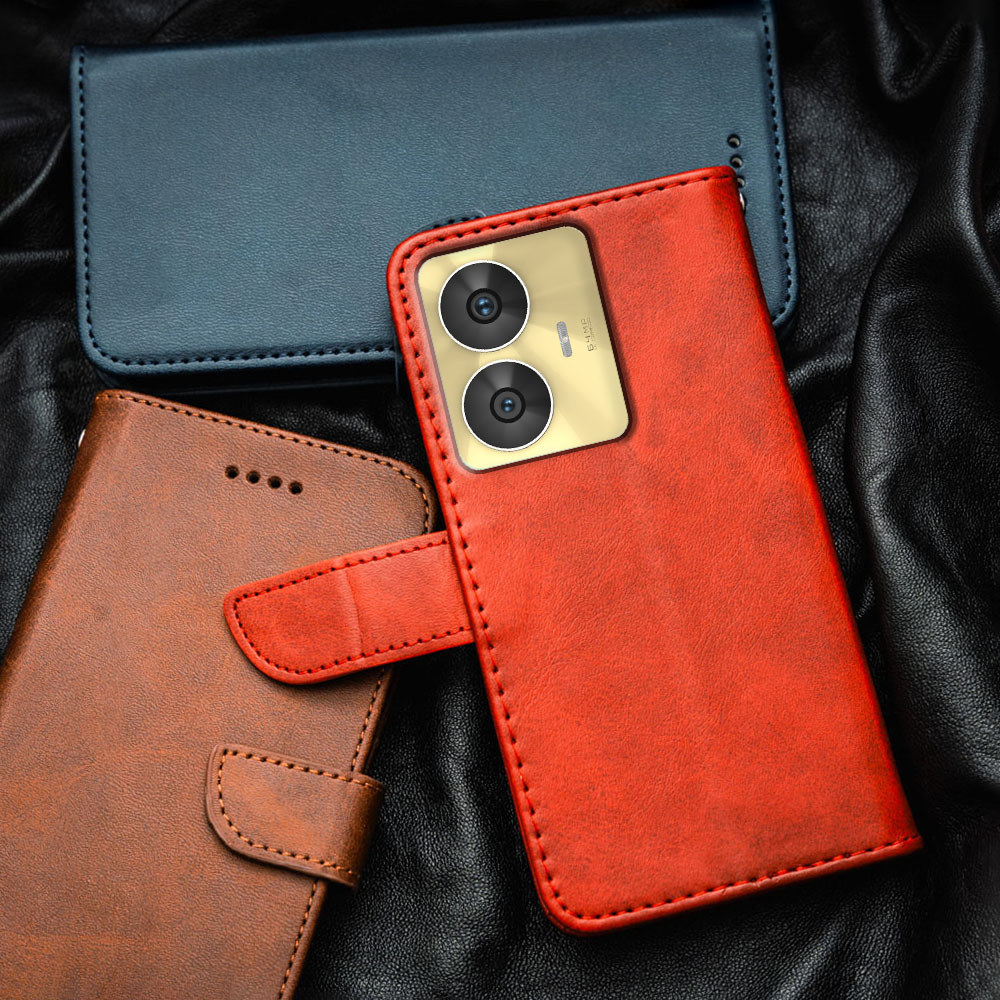 สําหรับRealme C55 N55 RMX3710 พรีเมี่ยมหนังFlip-Topเคสโทรศัพท์ปกกระเป๋าสตางค์ในตัวผู้ถือบัตรKickstandกันกระแทกTPUด้านใน