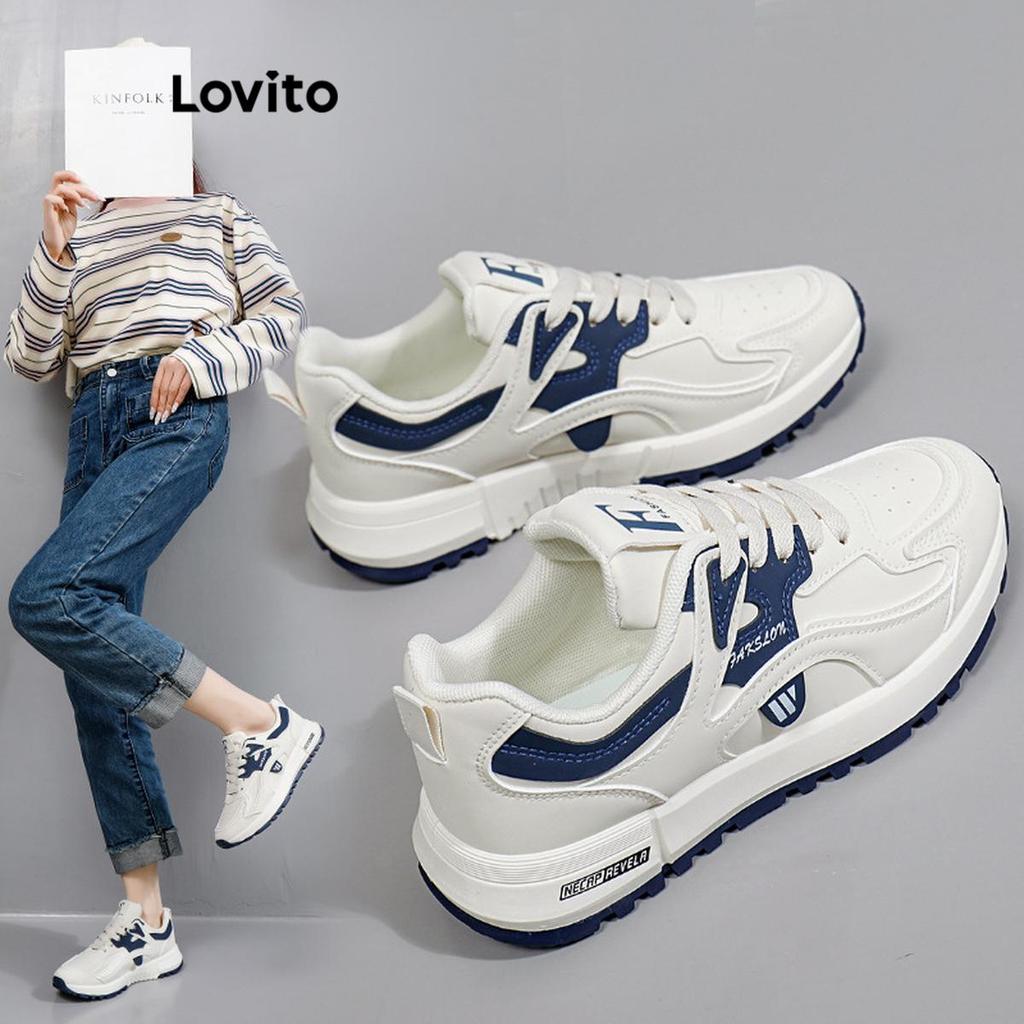 Lovito รองเท้าผ้าใบผู้หญิงสไตล์ลำลอง สปอร์ต เรียบง่าย สวมใส่สบาย เหมาะสำหรับเล่นกีฬาปิงปอง สไตล์เกาหลี สวมใส่ได้ทุกวัน และใช้กลางแจ้ง LFA45159