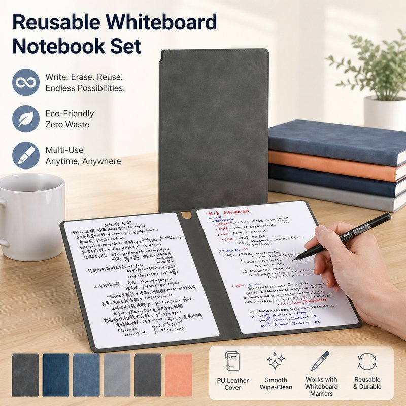 ซื้อ 1 แถม 5 สมุดเขียนลบได้ A5 Whiteboard Notebook พร้อมผ้าเช็ดและแปรงลบ เครื่องเขียนพกพา จดโน้ต นักเรียน