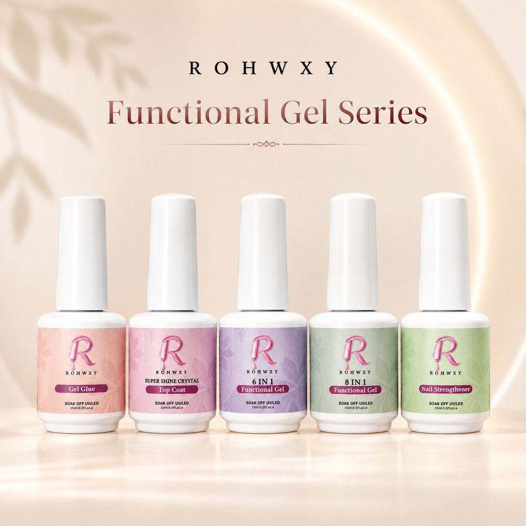 Rohwxy เจลทำเล็บอเนกประสงค์ กาวติดเล็บ ปรับหน้าเล็บ ท็อปโค้ท ท็อปกระจก 15ml