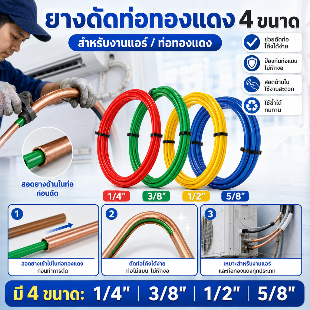 ยางดัดท่อแอร์ ยาว 4ม ยาง PE CT-205 ดัดท่อทองแดงได้โค้งสวย ใช้กับท่อแอร์ขนาด