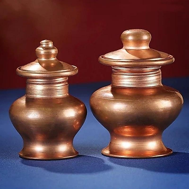 Buddhist MIni Tantric Bottle,Copper Tribute Organizer , Auspicious Luster, Red Tibetan Spices Storag