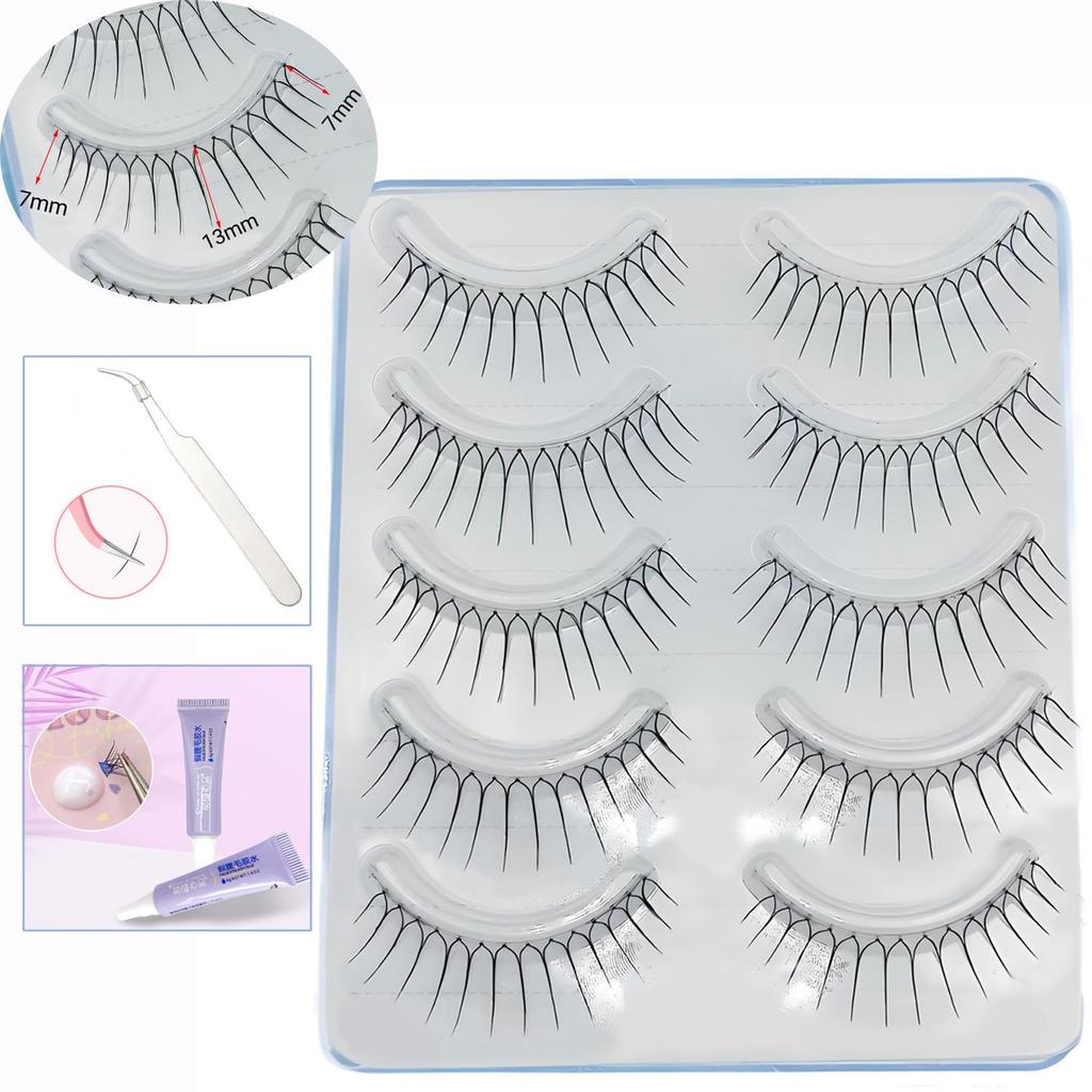 [การจัดส่งในพื้นที่] 5 คู่ธรรมชาติ Nude แต่งหน้าเกาหลี Eye Fairy ขนตาปลอมก้านโปร่งใส U รูปร่าง Lash Extension Cross Curling พร้อมเครื่องมือ