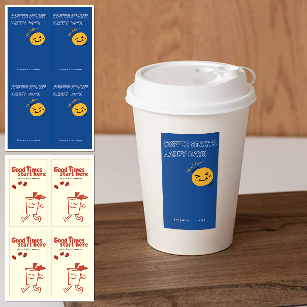 สติกเกอร์กระดาษเคลือบเงา สำหรับแปะแก้วกาแฟ แก้วเครื่องดื่ม ขนาด 4x7 cm สติกเกอร์ร้านกาแฟ