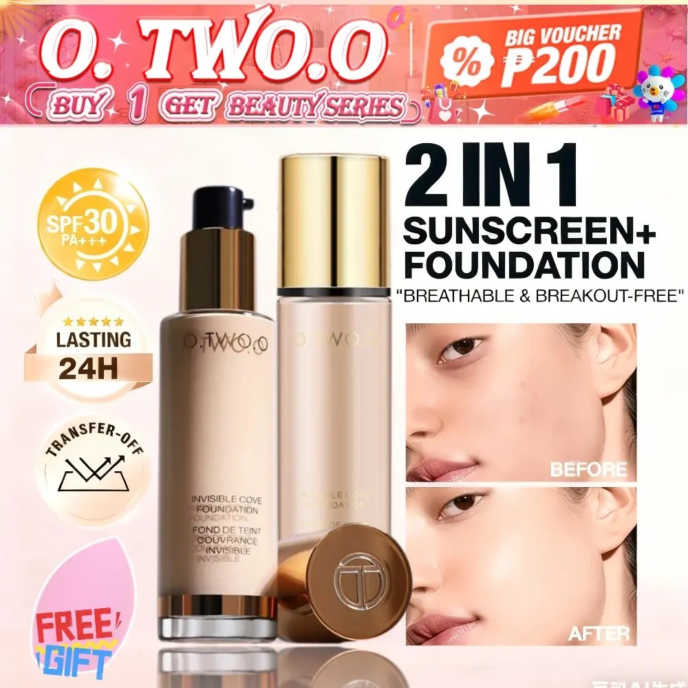 O.TWO.O รองพื้นกันน้ําแต่งหน้าคอนซีลเลอร์ 2-in-1 พร้อม SPF50 PA+++ Liquid Foundation, Transfer Resis